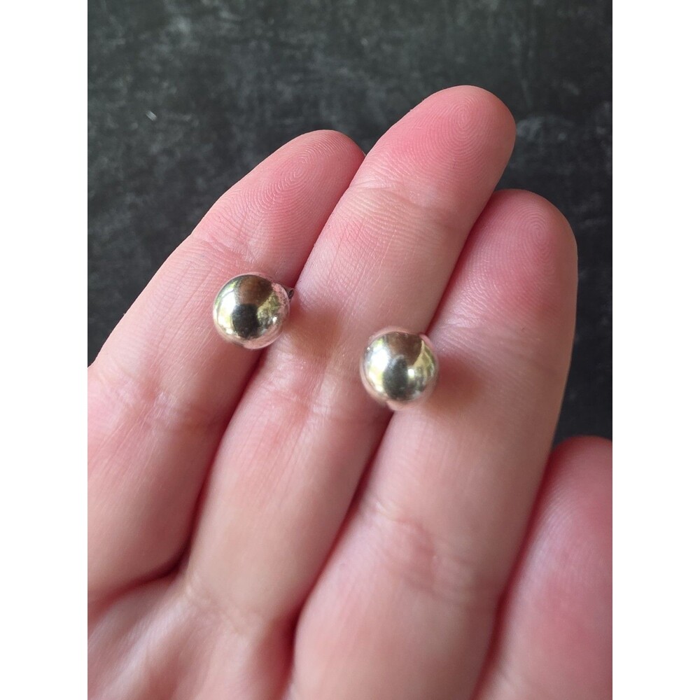 925 Sterling Silver Spherical Stud Earrings Vintage